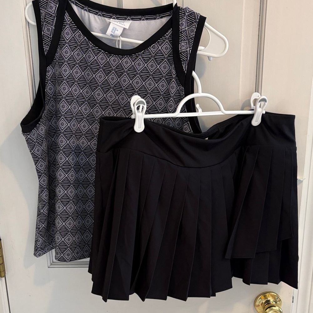 Sigrid Olsen golf and tennis WhiteTank Top and Pleated Skirt Set brand new xl